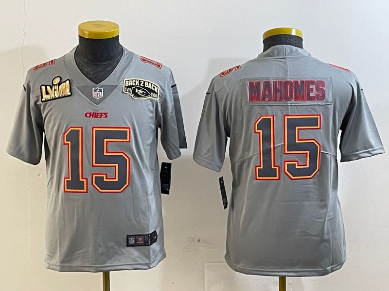 Youth Kansas City Chiefs #15 Mahomes Grey 2025 Nike Vapor Limited NFL Jersey style 2095